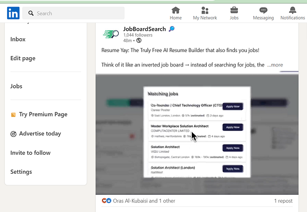 The image displays a LinkedIn interface showcasing job listings from the JobBoardSearch page.