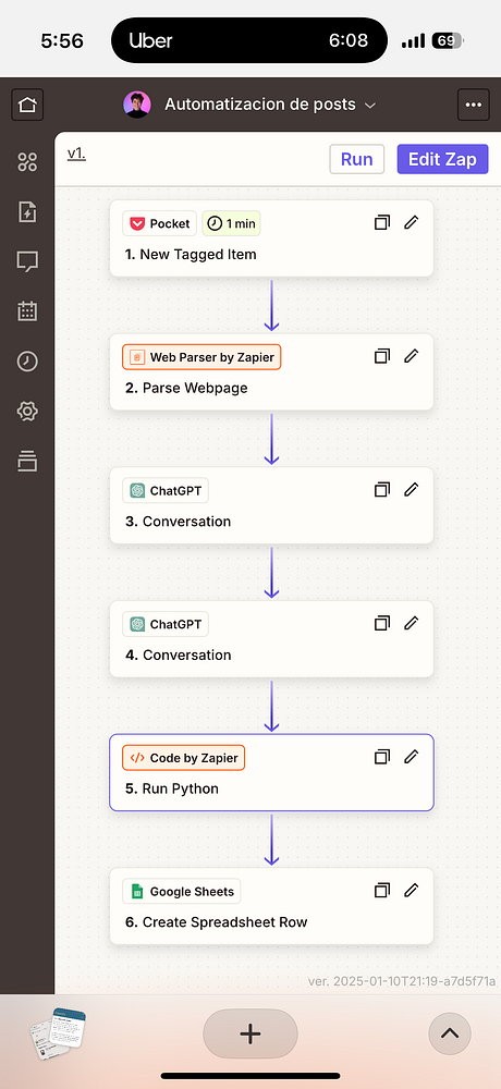 The image displays a workflow diagram for an automated process using Zapier to generate LinkedIn posts.