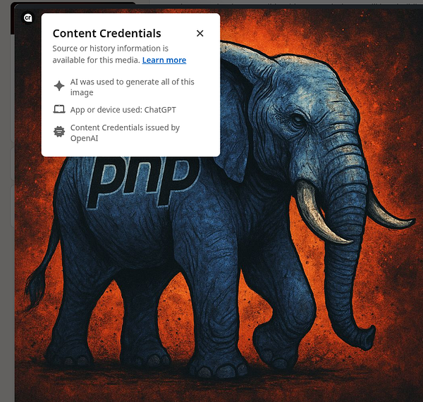 An AI-generated image of an elephant with a vibrant background and content credentials overlay.