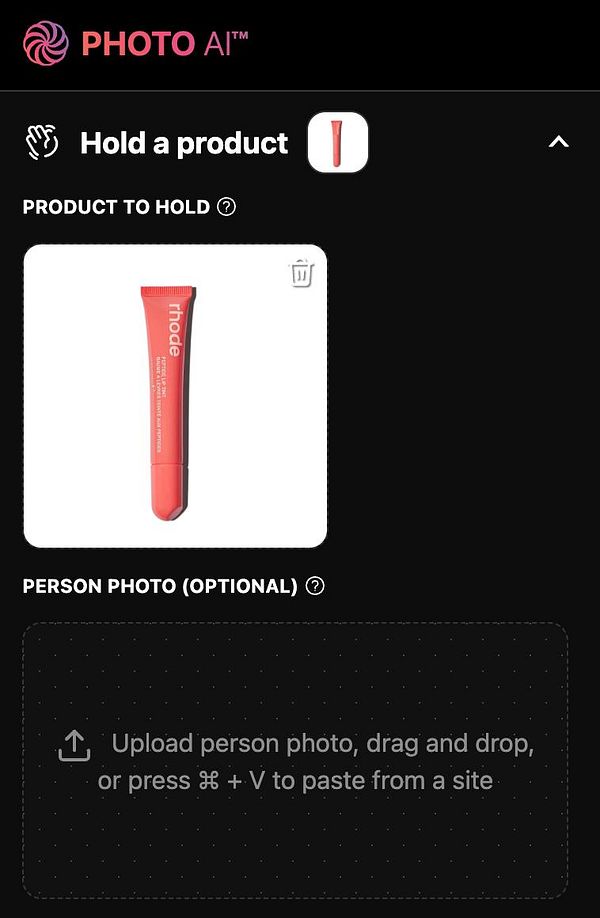 The image displays a user interface for a product holding feature in a photo application.