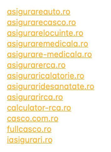 A list of Romanian domain names related to health insurance and auto insurance.
