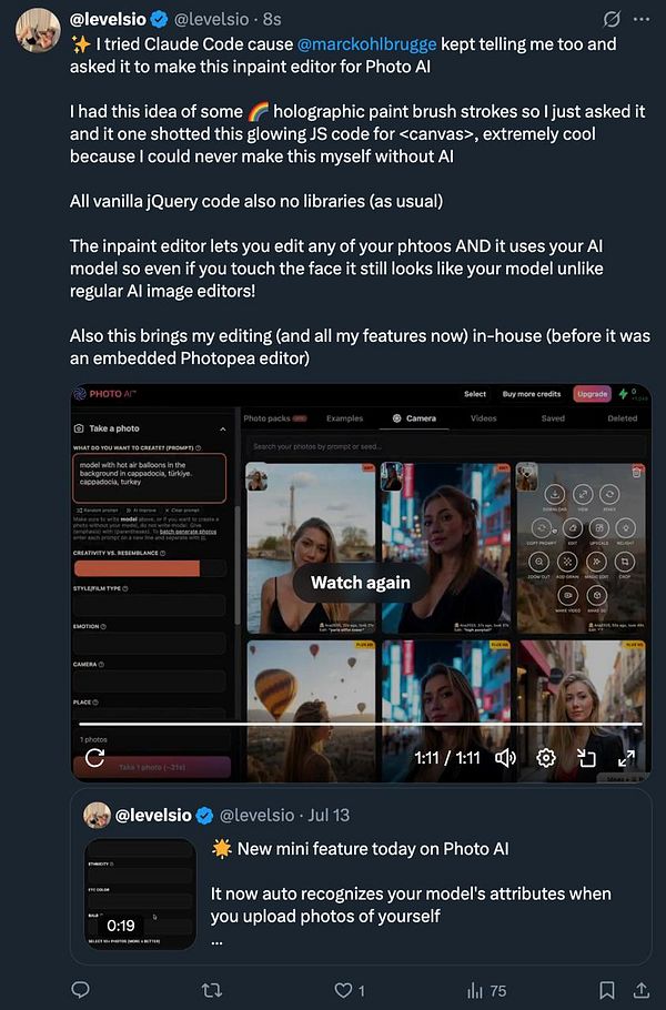 The image displays a screenshot of a social media post discussing a new inpaint edit feature for a photo editing tool.