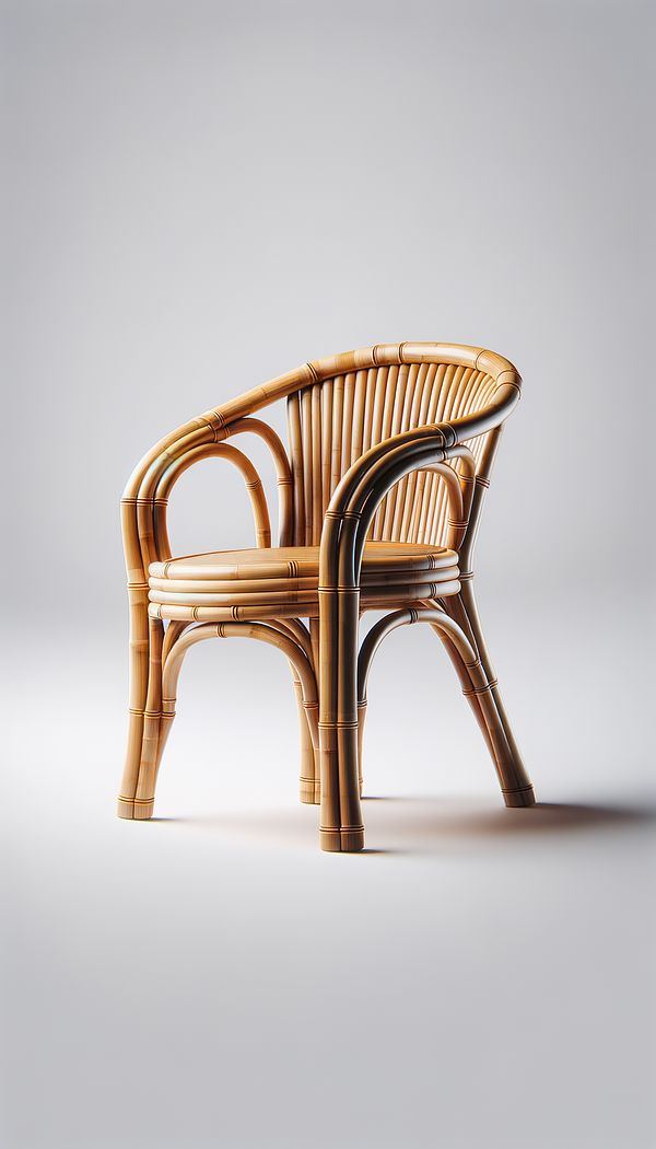 A bamboo chair with elegantly curved legs and arms, showcasing the smooth, contoured shapes achieved through bamboo turning techniques.