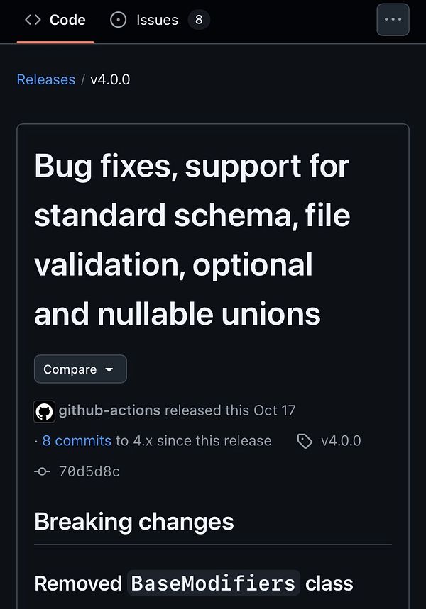 The image displays a GitHub release note for version 4.0.0 of a project.