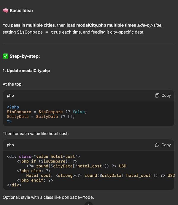 The image displays a coding task related to a city comparison tool using PHP.