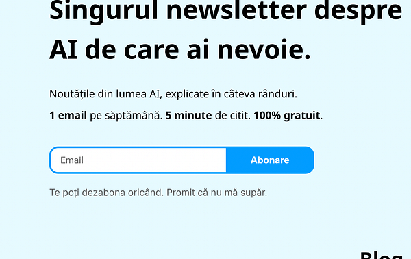 A subscription form for an AI newsletter is displayed on a light blue background.