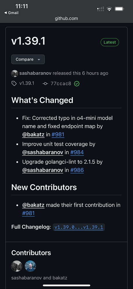 The image displays a GitHub release page for version 1.39.1 of a project.