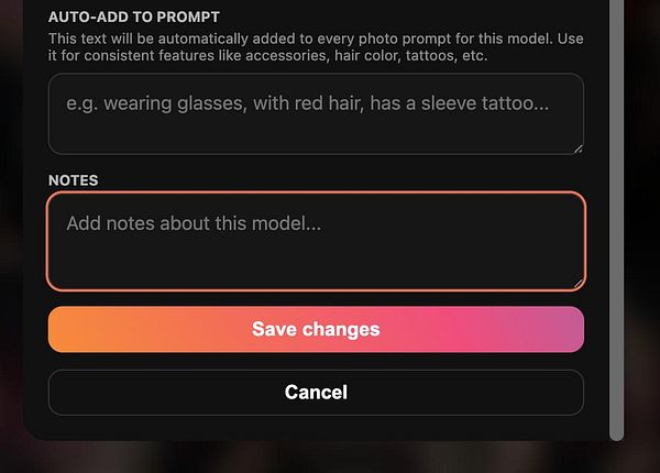 Screenshot of a web-based editor interface displaying a select menu and input fields for generating AI image prompts with available prompt models and gallery options.