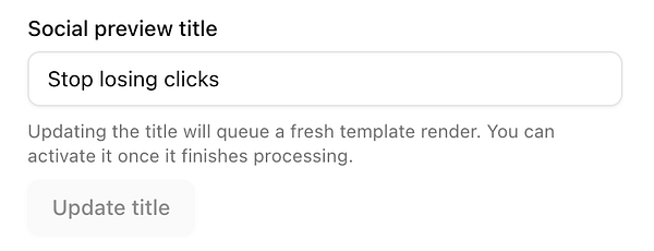 The image displays a user interface for updating the social preview title of a template.