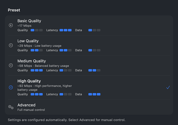 Screenshot of an interface displaying various preset options for the Asobi application grouped under categories and a sidebar menu on the left.