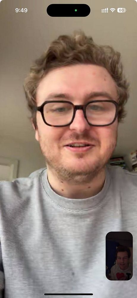 A video call between two friends, celebrating a birthday.