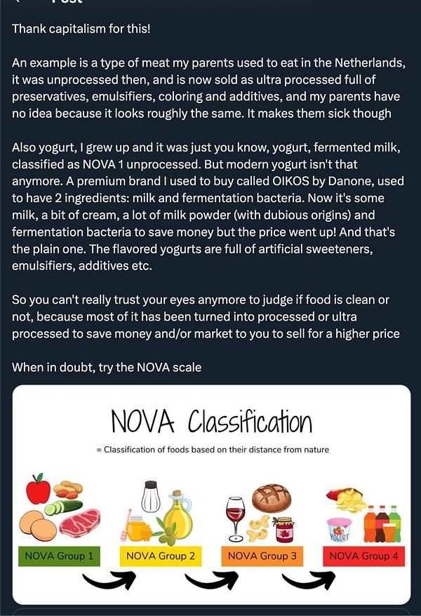 Diagram explaining the NOVA scale with color-coded levels from blue to green, along with corresponding images and descriptions.