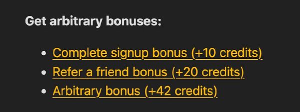 The image outlines various bonus credit opportunities available to users.