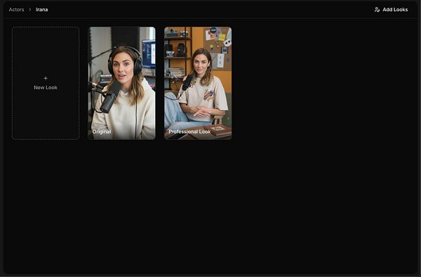 The image displays a user interface for creating looks for actors, featuring two distinct styles.