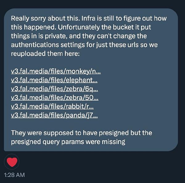 A message discussing the replacement of broken model URLs with new ones due to authentication issues.