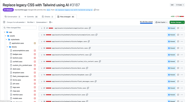 The image displays a GitHub pull request interface showing changes made to CSS files.