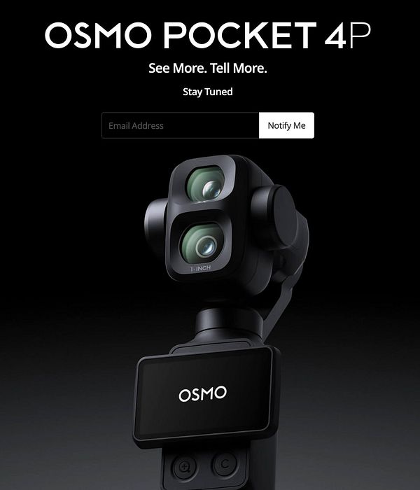 DJI Osmo Pocket 4P pocket camera in sleek design with black finish featuring a compact handheld gimbal and camera setup.