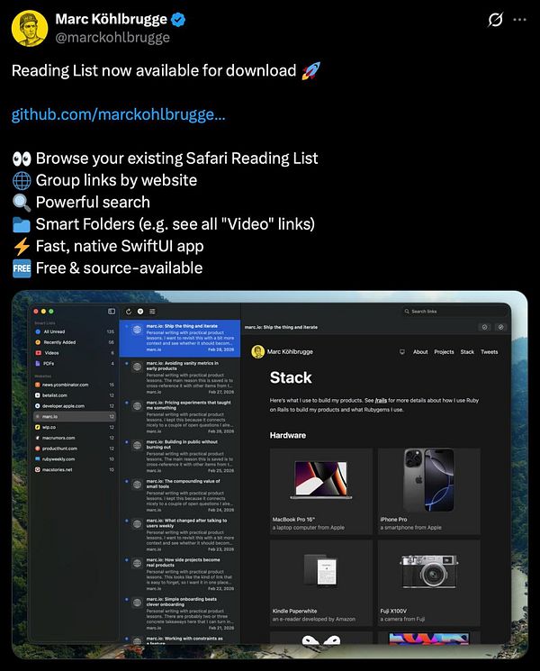 Black square with text in white and cyan announcing the launch of a new reading list on X.