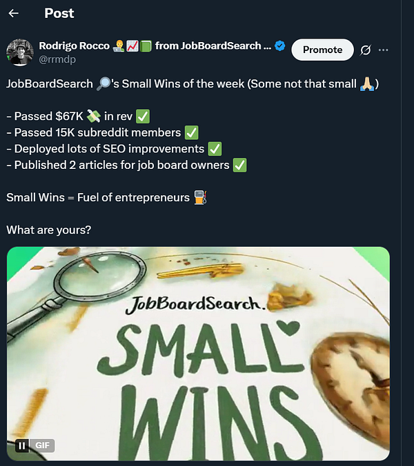 The image features a colorful graphic promoting 'Small Wins' from JobBoardSearch.