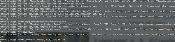 A terminal window displaying a script output related to citations.