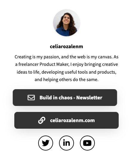 A simple personal website layout featuring a profile image, name, description, and links.