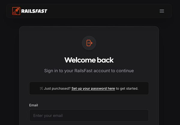 Login form titled 'Welcome to WIP' with fields for email and password and a 'Continue' button.