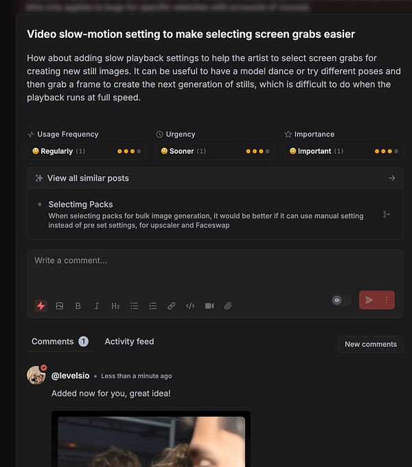 The image displays a task interface discussing the addition of a slow-motion video playback feature.