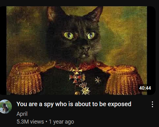 A humorous video thumbnail featuring a cat dressed in a military-style uniform.