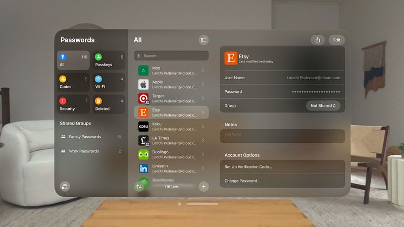 Screenshot of Passwords