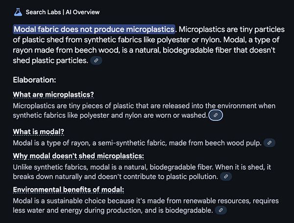 The image contains information about modal fabric and its environmental benefits.