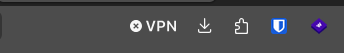 Firefox browser screenshot highlighting the toolbar with a VPN extension icon highlighted.