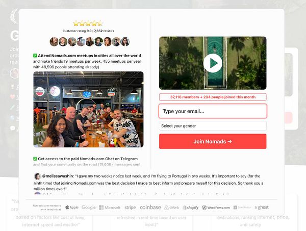 A group of people enjoying a meal together at a restaurant, promoting Nomads.com meetups.