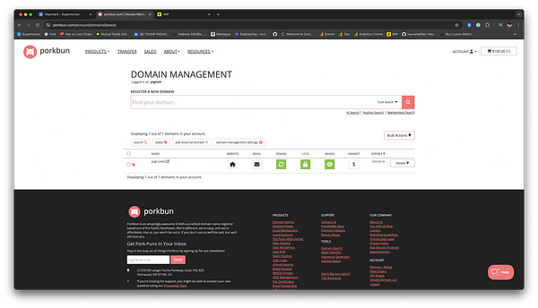 The image displays the Porkbun Domain Management interface for account recovery.
