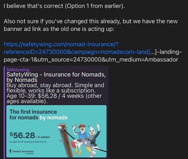 Screenshot of the SafetyWing website homepage highlighting subscription and insurance plans for digital nomads and remote workers.
