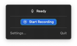 A user interface for a minimal Text to Speech app displaying a recording status.