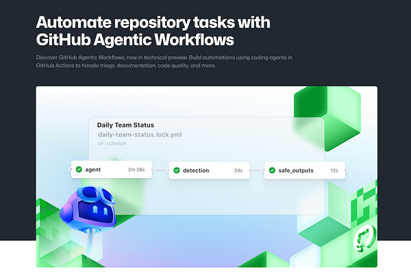 Visual diagram illustrating the workflow of GitHub Agentic Workflows automating repository tasks.