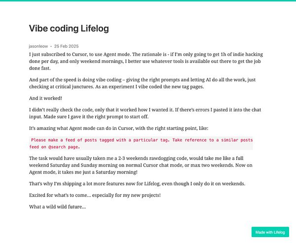 A blog post discussing the use of Agent mode in Cursor for coding efficiency.