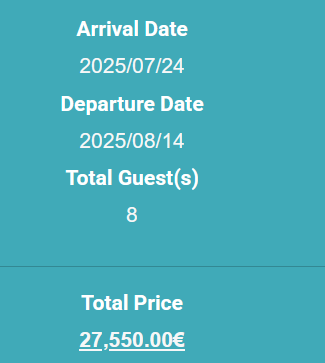 The image displays booking details for a vacation rental.