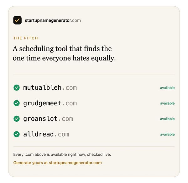 A satirical calendar grid displays days with humorous and unsettling activities, highlighting a fictional scheduling concept.
