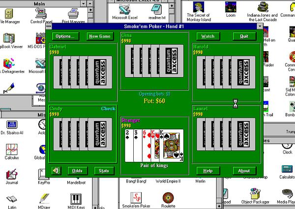 Logo of a poker application featuring a spade symbol with a smiling face and the word 'Poker' beneath it on a black background.