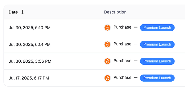 A task list displaying recent purchase entries with timestamps and descriptions.