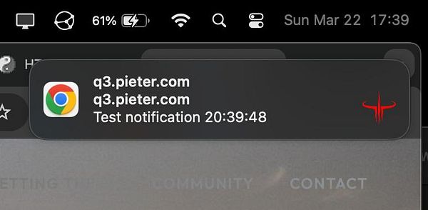 Screenshot of a web interface showing an error message related to web push notifications.