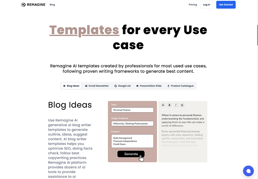 remagine-ai-ai-copy-generator-with-150-templates-and-ai-betalist