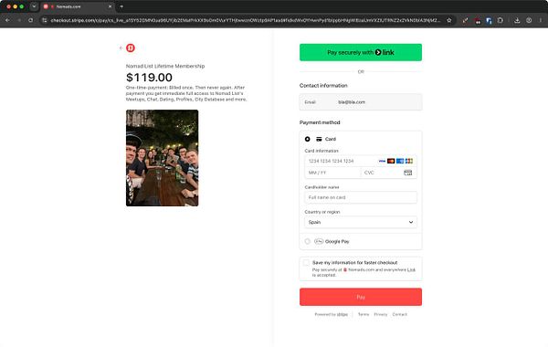 Comparison of two web pages for A/B testing the brands Nomads.com and Nomad List.