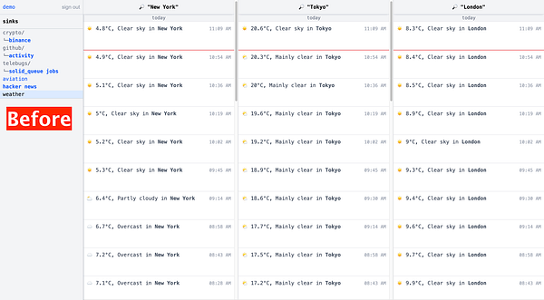 User interface showing a list of event cards with variable heights adjusted to fit content, improving vertical space usage.
