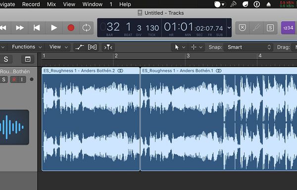 The image displays a digital audio workstation interface with two audio tracks visible.
