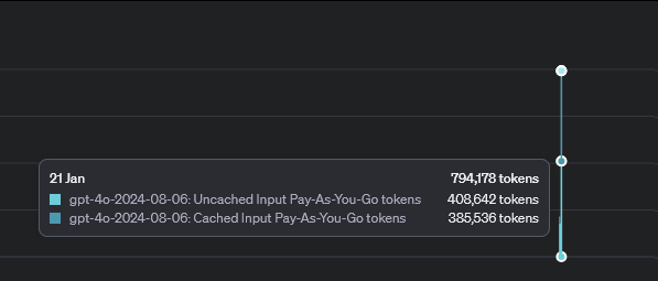 A token usage report displaying data for January 21, 2024.