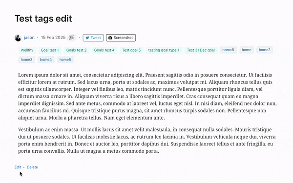 The image displays a user interface for editing tags in a project management tool.
