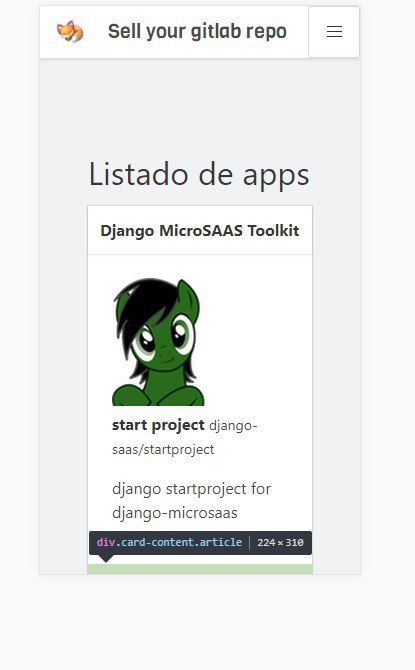 The image displays a section of a web interface showcasing an app listing for the Django MicroSAAS Toolkit.