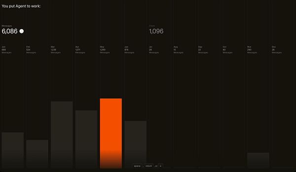 A year-in-review graph displaying message and chat statistics for each month.